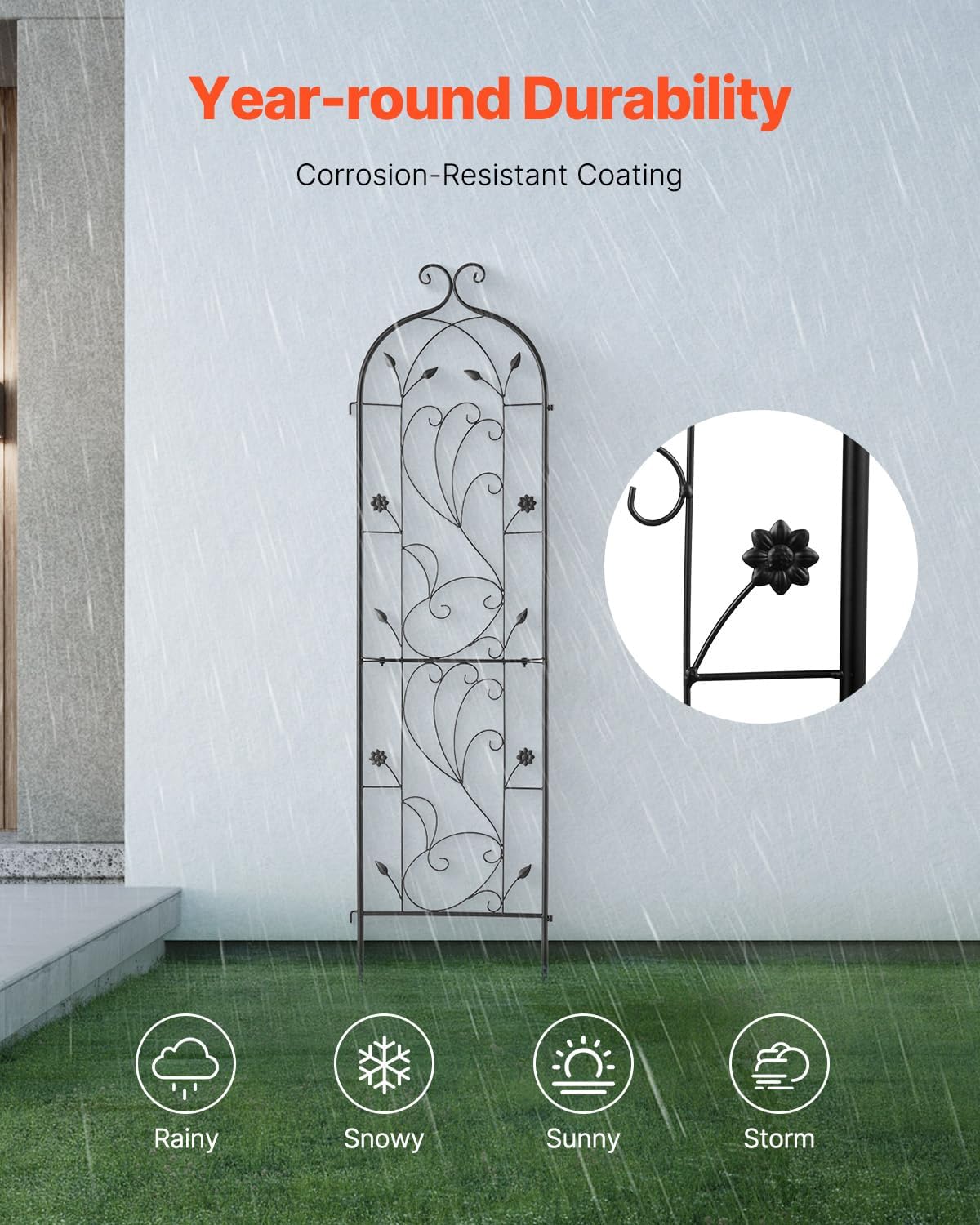 VEVOR 60 x 15 in, Rustproof Metal Garden Flower Trellis, Outdoor Climbing Rose & Cucumber Support, Decorative Tall Clematis Trellis for Courtyards & Lawns
