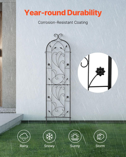VEVOR 60 x 15 in, Rustproof Metal Garden Flower Trellis, Outdoor Climbing Rose & Cucumber Support, Decorative Tall Clematis Trellis for Courtyards & Lawns