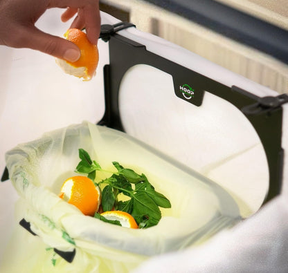 Hoop Metal Compost Bag Holder + 25 Compost Bags 3 Gallon, Clips to Kitchen Trash Can, Kitchen Cabinet Door, Replaces Countertop Compost Bin, Hanging Trash Can.