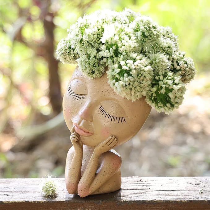 AIMEBBY Resin Head Face Planter Flower Pot for Indoor and Outdoor Plants with Drainage Hole (Large Size)…
