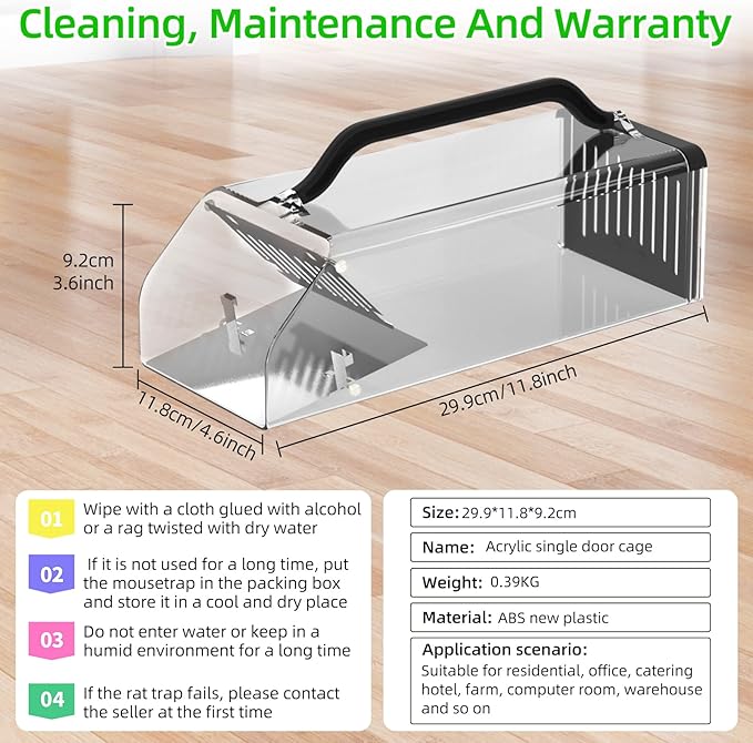 2025 Humane Mouse Trap Indoor Animal Humane Live Cage Trap,Sensitive Pedal Trigger,Extended Transparent Humanes Rat Trap Outdoor,Easy to Catch&Release Live Animal Trap for Rodent,Mole,Vole,Mice,Shrew