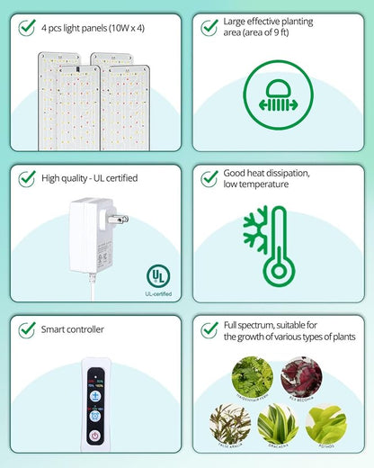 DOMMIA Grow Lights, 40W Linkable Indoor Plant Light, Full Spectrum Grow Lights for Indoor Plants, 6/12/16H Timer, Dimmable Ultra-Thin Plant Lights for Indoor Growing Under Shelf/Cabinet