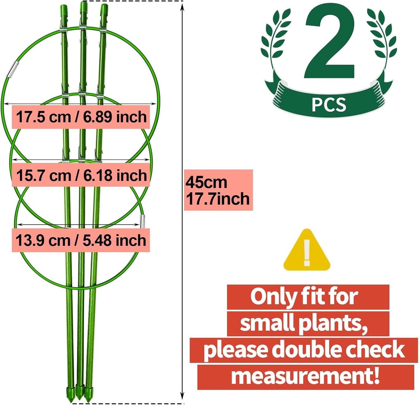 LEOBRO Tomato Cage, 2 PCS Plant Support Cage Rust Resistant Garden Ring Stake Plant Support for Tomato, Trellis, Climbing Plant, Flower, Small Plant Cages for Small Plants,17.7" H