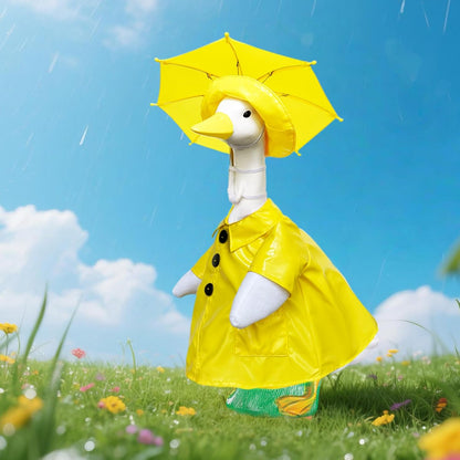 Waterproof Goose Raincoat Outfit with Umbrella for 23 inch Porch Statues, Autumn Garden Decor & Windproof Yard Sculptures