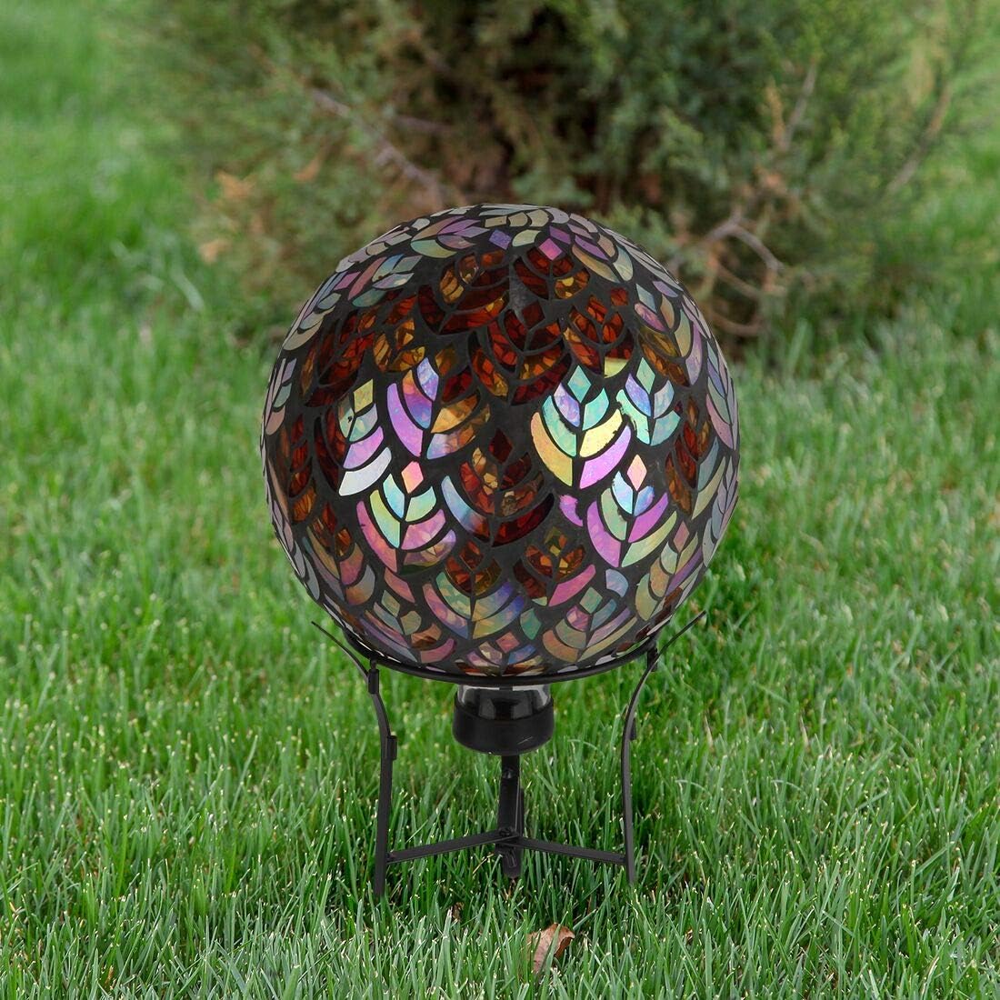 Lily's Home Colorful Mosaic Glass Gazing Ball, Designed with a Stunning Holographic Petal Mosaic Baroque Splendor Pattern to Bring Color to Any Home and Garden, Silver & Purple (10 Inches Dia.)