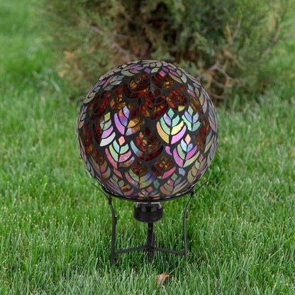 Lily's Home Colorful Mosaic Glass Gazing Ball, Designed with a Stunning Holographic Petal Mosaic Baroque Splendor Pattern to Bring Color to Any Home and Garden, Silver & Purple (10 Inches Dia.)