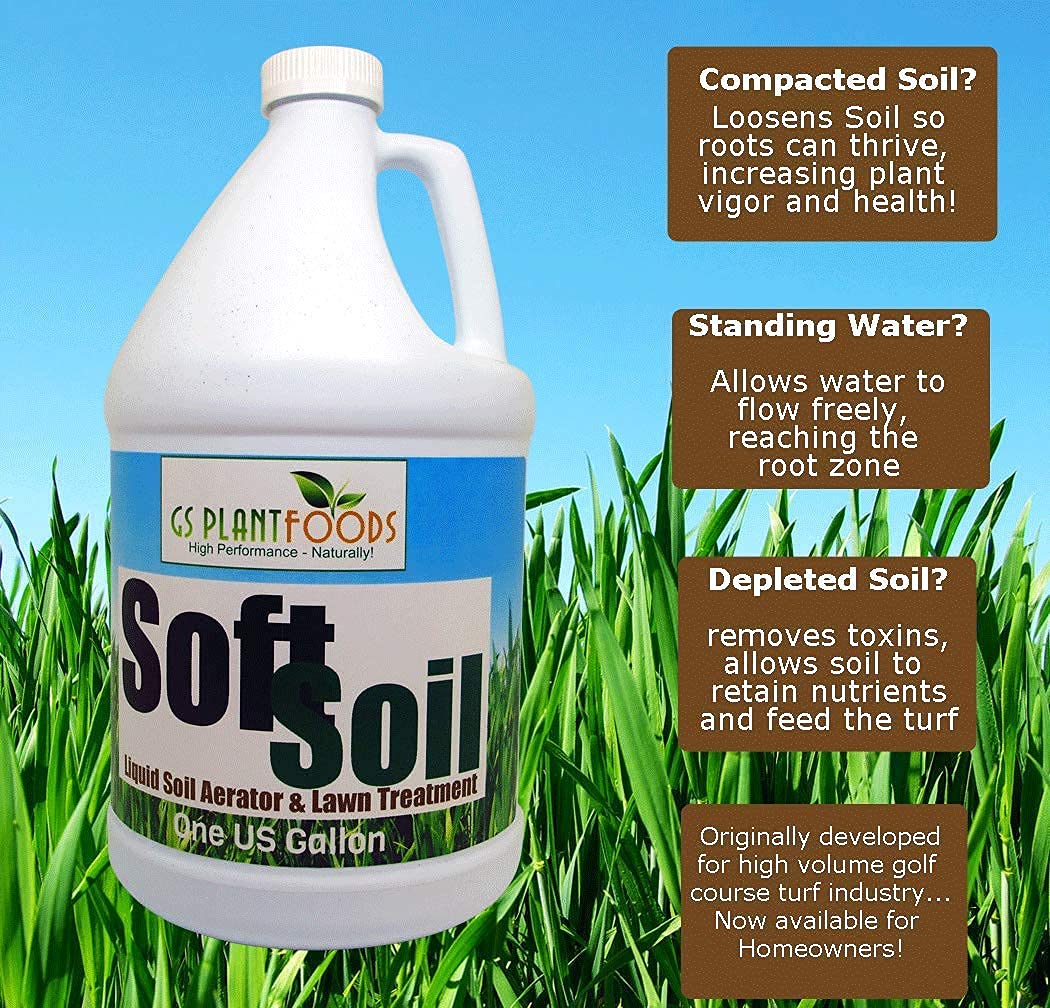 Soft Soil by GS Plant Foods- Liquid Aerator and Lawn Treatment(1 Quart) - Liquid Aerator for Any Grass Type, All Season - Great for Compact Soils, Standing Water, Poor Drainage