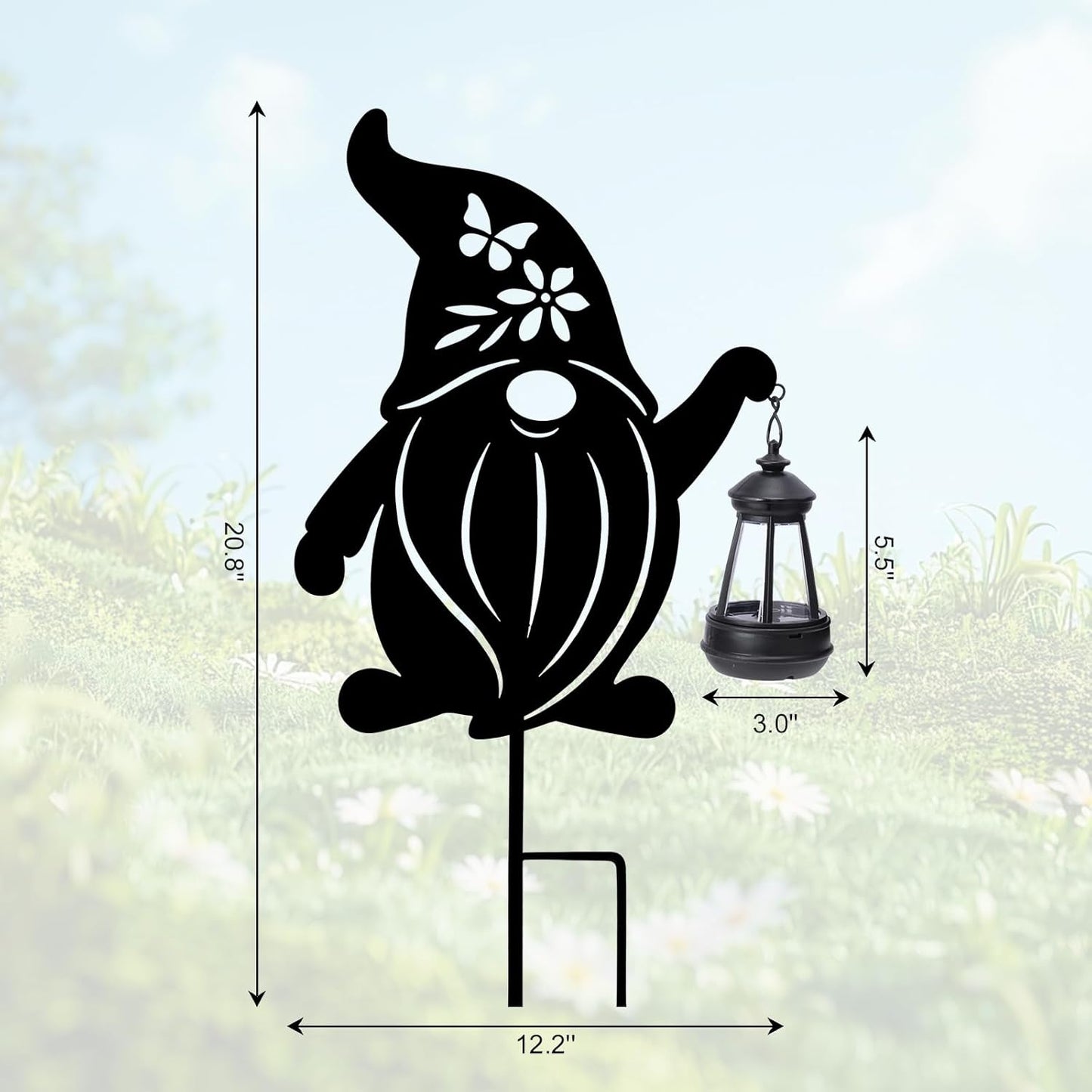 Afirst Solar Outdoor Garden Stake Solar Gnome Decorative Stake Light with Lantern Halloween Decorative Metal Outdoor Ornament for Yard Pathway Lawn Patio