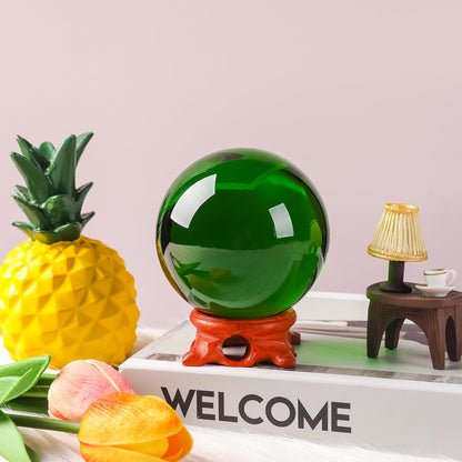 Green Large Crystal Ball 100mm/3.9 inch with Rose Wooden Stand and Gift Box for lensball Photography,Fortune Teller,Feng Shui, Witchcraft Decor,Scrying,Magic,Quartz Crystal Orb Prop Glass Sphere