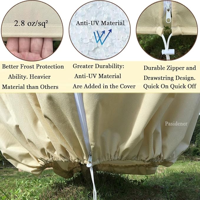 Plant Covers Freeze Protection 2.8oz 2 Packs 70"x60" Winter Tree Covers Frost Blankets for Outdoor Plants with Zipper Drawstring- Frost Cold Pest Protection for Shrubs Fruit Tree