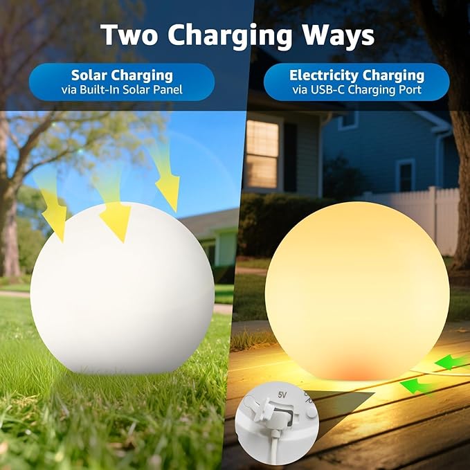 FUYO LED Ball Light, 10-inch Solar Light Up Pool Balls, Rechargeable & Remote Control Globe Lights 16 RGB Colors Mood Night Light, IP66 Water-Resistant Floating Light for Pool, Party, Pond - 1pcs