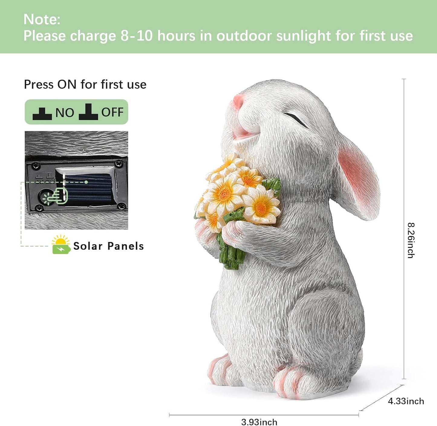 Solar Rabbit Garden Statues Outdoor Bunny Decor Resin Rabbit Figurine Holding Sunflower with LED Lights for Proch Patio Lawn Yard Christmas Mothers Day Gardening Gifts for Mom Grandma