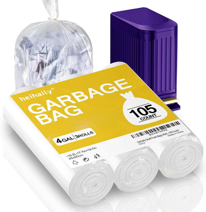Small Trash Bags 4 Gallon Garbage Bags Bathroom Kitchen Office Clear Waste Basket Liners for Cat Litter, Paper Shredder Bags, 10L, 105 Count