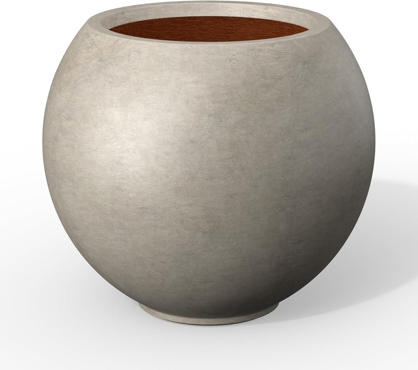 Kante Round Concrete Flower Pot, 19.3 Inch Dia (14" Opening) Sphere Shape Design Planter with Drainage Hole and Rubber Plug for Outdoor Plants, Weathered Concrete Finish with Warm Brown Interior