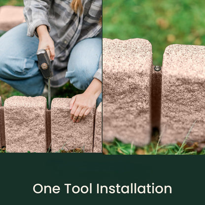 Beuta Landscape Edging | Garden Edging Border | Faux Stone Block XL for Lawn Edging, Flower Beds & Yard Edging – 1 Pack | Each Section Has 6 Blocks 48" L x 4" W x 9.5" H | 3 Spikes | Sandstone