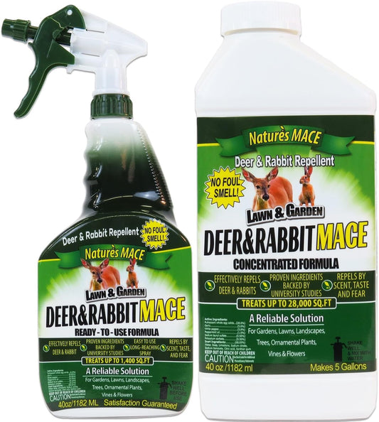 Nature’s MACE Deer & Rabbit Mace, Deer Repellent for Plants, 40 oz Combo Kit, Peppermint Spray, Keeps Deer Off Your Garden, Repel from Home, Safe to Use Around Children, Pets, Plants & Produce