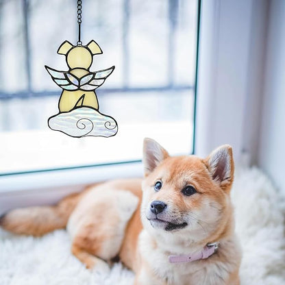 Stained Glass Angel Wings Dog Memorial Gifts for Loss of Dog Sympathy Gift Suncatcher, Rainbow Bridge Pet Passing Away Remembrance in Memory, Dog Bereavement Gifts for Loss of Pet,Yellow