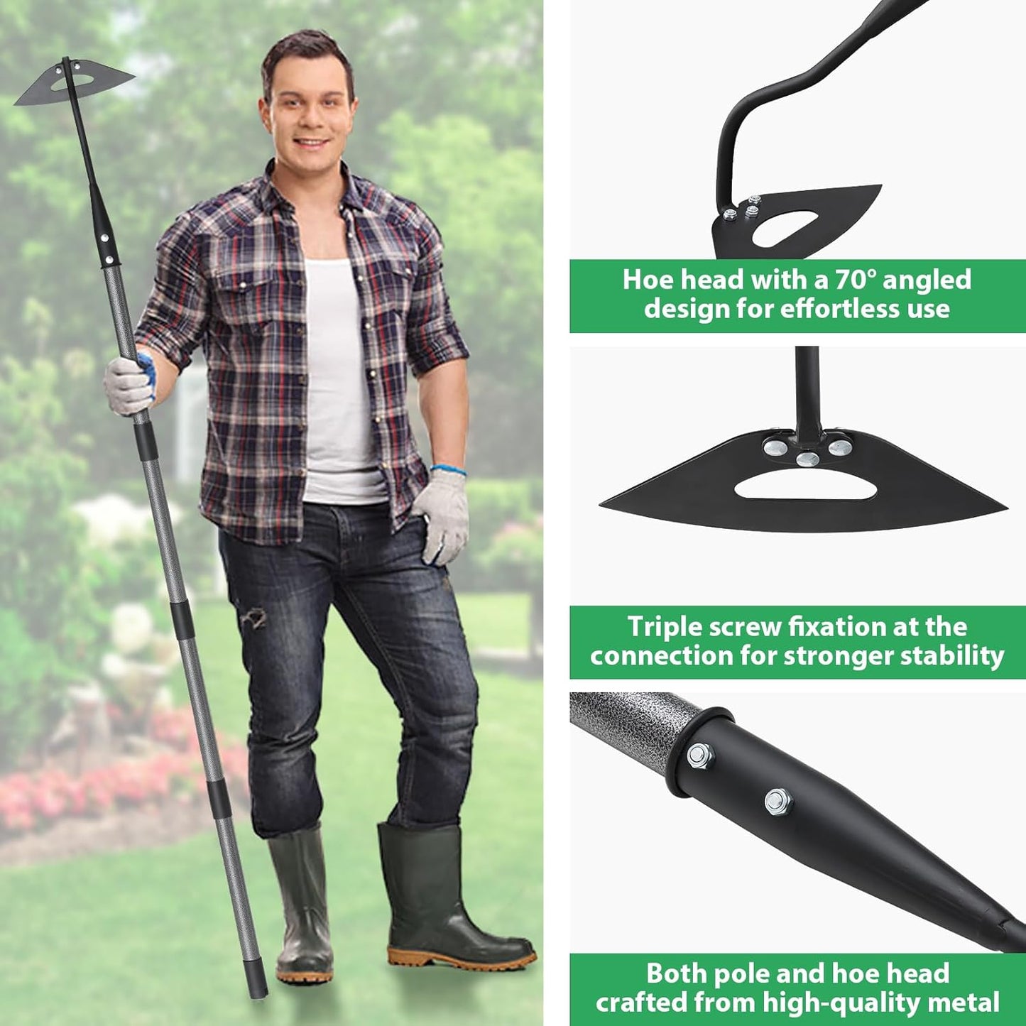 Garden Hoe for Weeding Hoe Garden Tool Long Handle 56”, Heavy Duty Hand Hoe for Digging,Cutting and Loosing Soil