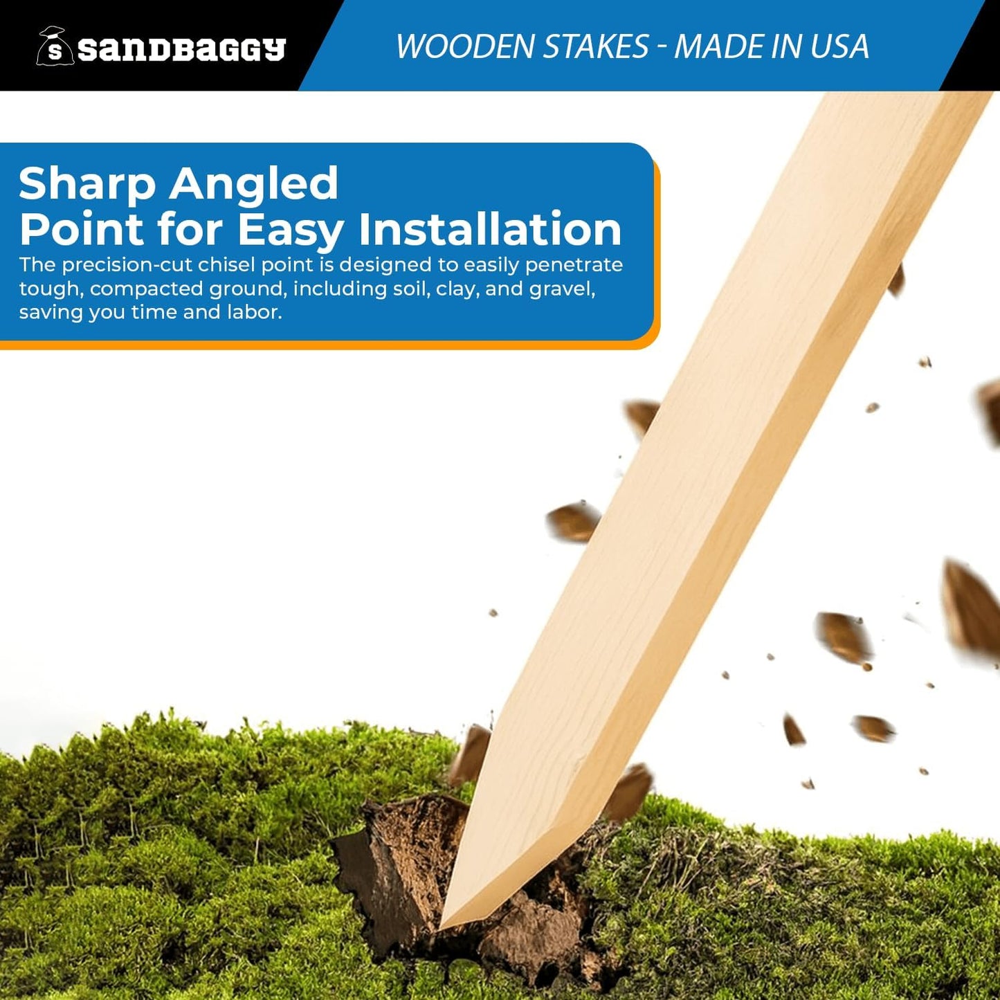 Sandbaggy 48" Wooden Grading Stakes - Heavy Duty for Construction, Gardening, Surveying, Concrete Forms - Chisel Point, Douglas Fir Wood - Made in The USA (50 Stakes)