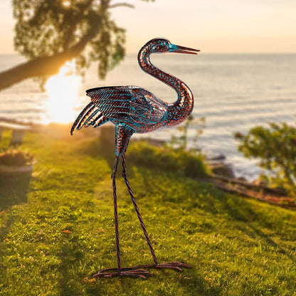 Natelf Garden Crane Statues for Outdoor Standing Patina Heron Decoy Yard Sculptures, Metal Bird Art Ornaments for Patio Lawn Pond Backyard Decorations