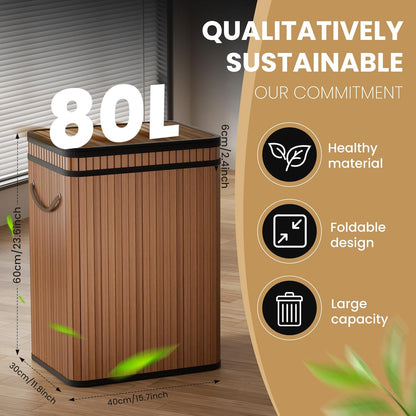 80 Liter/21 Gallon Large Trash Can with Lid, Garbage Bin Wastebasket Made of Bamboo, Outdoor Garbage Can/Waste Bin for Home, Office, Bathroom, Kitchen 24" HX15.8 WX11.8 D (Advanced Walnut)