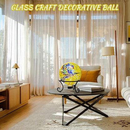 10 Inch Gazing Balls for Garden, Hand Blown Indoor Outdoor Glass Garden Globes Balls for Outside Festive Yard Lawn Ornaments Decoration (Yellow)