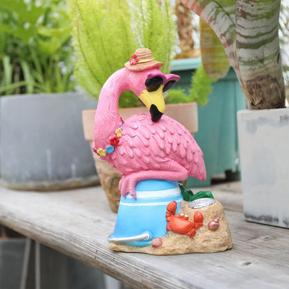 Flamingo Garden Statue Outdoor Decor, Resin Garden Flamingo Figurine Sculpute with Solar Lights for Yard Porch Lawn Decorations, Outdoor Statues Housewarming Flamingo Gifts for Women