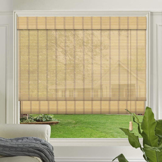 LETAU Wood Window Roman Shades, Bamboo Light Filtering Window Blinds for Outdoor Garden, Patio, Arbor, Porch, Pattern 1