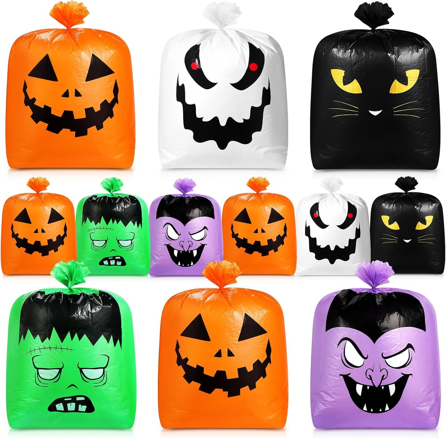 Qilery 24 Pcs Halloween Leaf Lawn Bags Plastic Pumpkin Trash Bags for Leaves with Twist Ties for Halloween Yard Garden Outdoor Party Favors Decorations