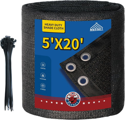 5x20Ft Garden Privacy Fence Screen, 145GSM Heavy Duty 90% Blockage Windbreak Mesh Tarp with Reinforced Edges & Anti-Rust Grommets, Includes Zip Ties for Garden, Yard, Backyard, Outdoor, Black