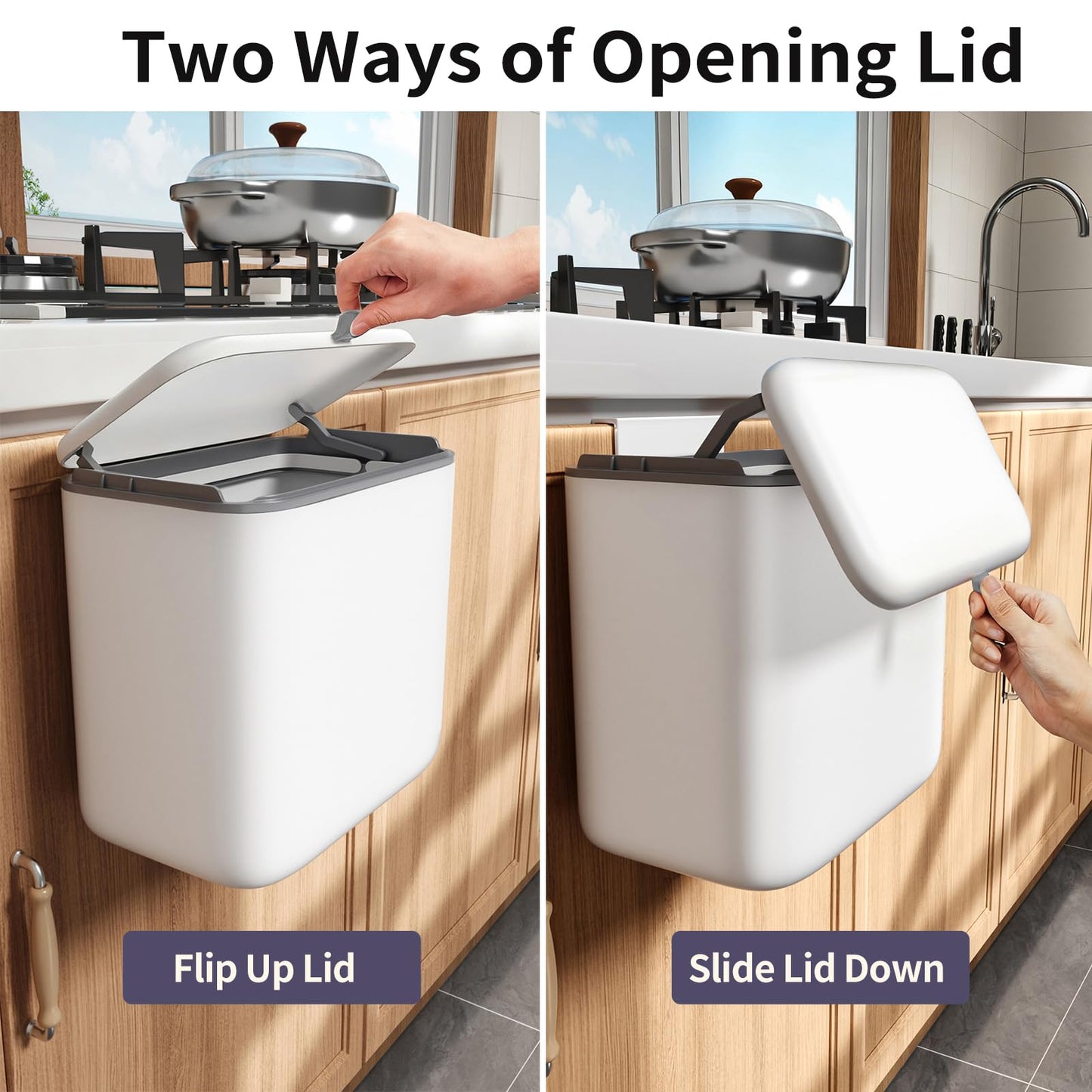 Compost Bin Kitchen for Countertop or Under Sink, 2.6 Gallon Hanging Small Trash Can with Lid