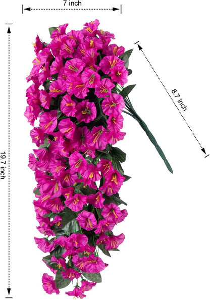 Artificial Fake Hanging Flowers Plants for Outdoor Outside Decoration, 2PCS Faux Silk UV Resistant Look Real Fuchsia Morning Glory Trailing Vines for Home Planter Porch Patio