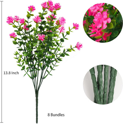 Artificial Flowers Outdoor Artificial Fake Flowers Fake Greenery Fake Plants Faux Outdoor Plastic Plants UV Resistant Shrubs Boxwood Plant Eucalyptus Hanging Basket Home Garden Decor (Pink)