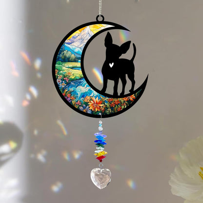 Chihuahua Suncatcher, Personalized Pet Loss Gift with Name & Date, Heart-Shaped Crystal Sun Catcher, Dog Remembrance Sympathy Rainbow Maker for Window & Garden