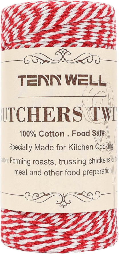 Tenn Well Butchers Twine, 328 Feet 2mm Food Safe Cooking Twine, Red and White Kitchen String for Roasting, Baking, Trussing Turkey, Tying Meat and More