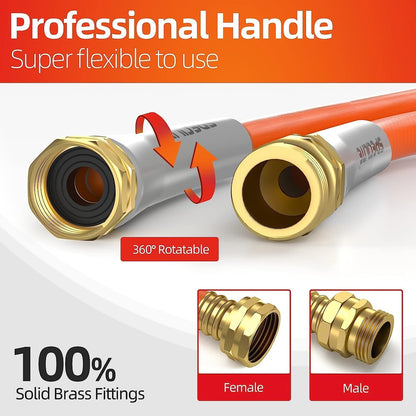 SPECILITE Garden Water Hose 10 ft x 5/8 in, Heavy Duty Leader Pipe Extension, Flexible, Lightweight Kink-less,Hybrid Rubber, with 3/4" Brass Fittings, Orange