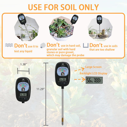 7-in-one Soil Test Kit, Soil Moisture Meter/PH Meter/Sunlight Intensity/Fertility Soil Tester, LCD