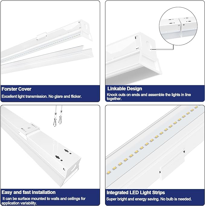 ANTLUX 8FT LED Shop Light Fixture, 110W LED Strip Light, 12200 LM, 6000K, 8 Foot LED Linear Lights, Linkable led Lighting for Garage Warehouse Workshop, Fluorescent Tube Replacement, 4 Pack