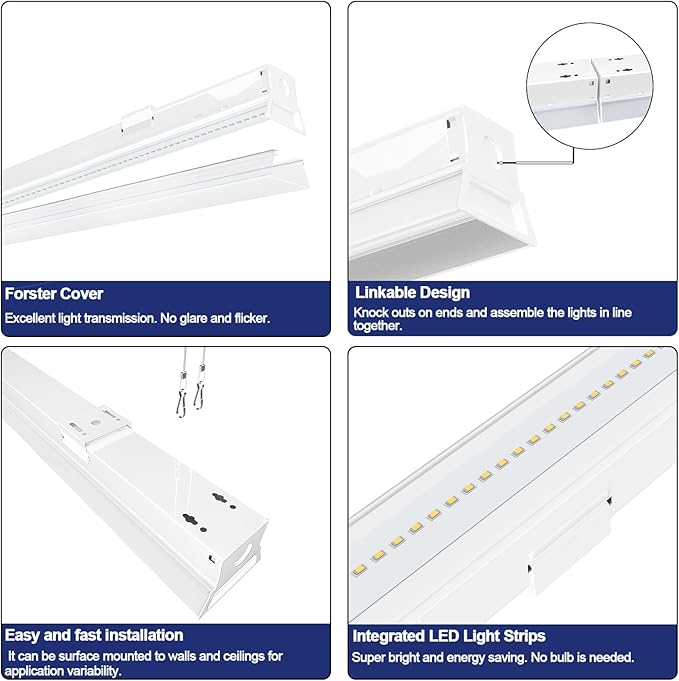 ANTLUX 8FT LED Shop Light Fixture, 110W Strip Light, 12200 LM, 5000K, 8 Foot LED Linear Lights, Linkable led Lighting for Garage Warehouse Workshop, Fluorescent Tube Replacement, 6 Pack