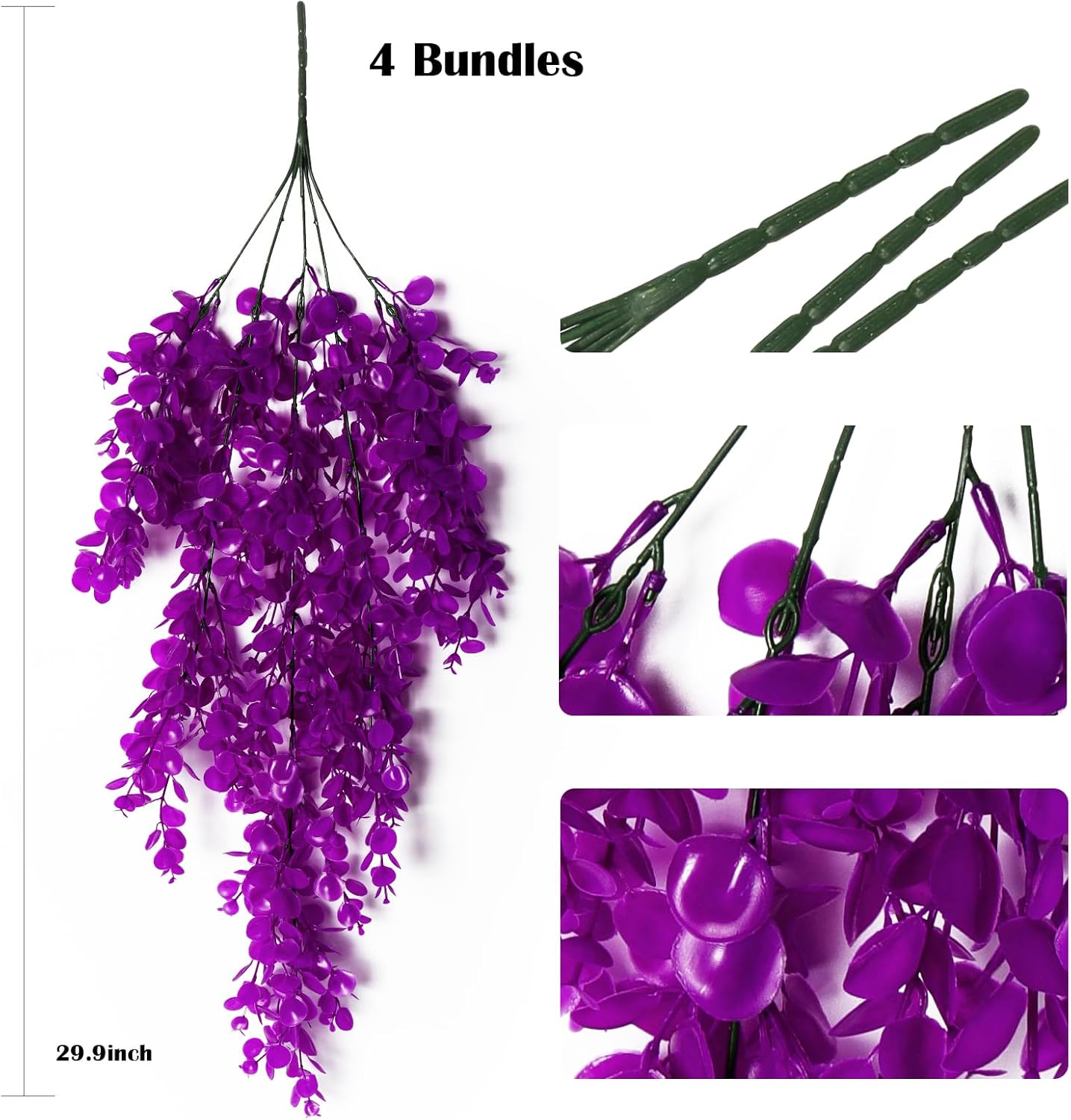 RECUTMS 4 Pack Artificial Plants Hanging Faux Eucalyptus Leaf Greenery Fake Plant for Wall House Room Patio Indoor Outdoor Home Shelf Office Decor (Fuchsia)
