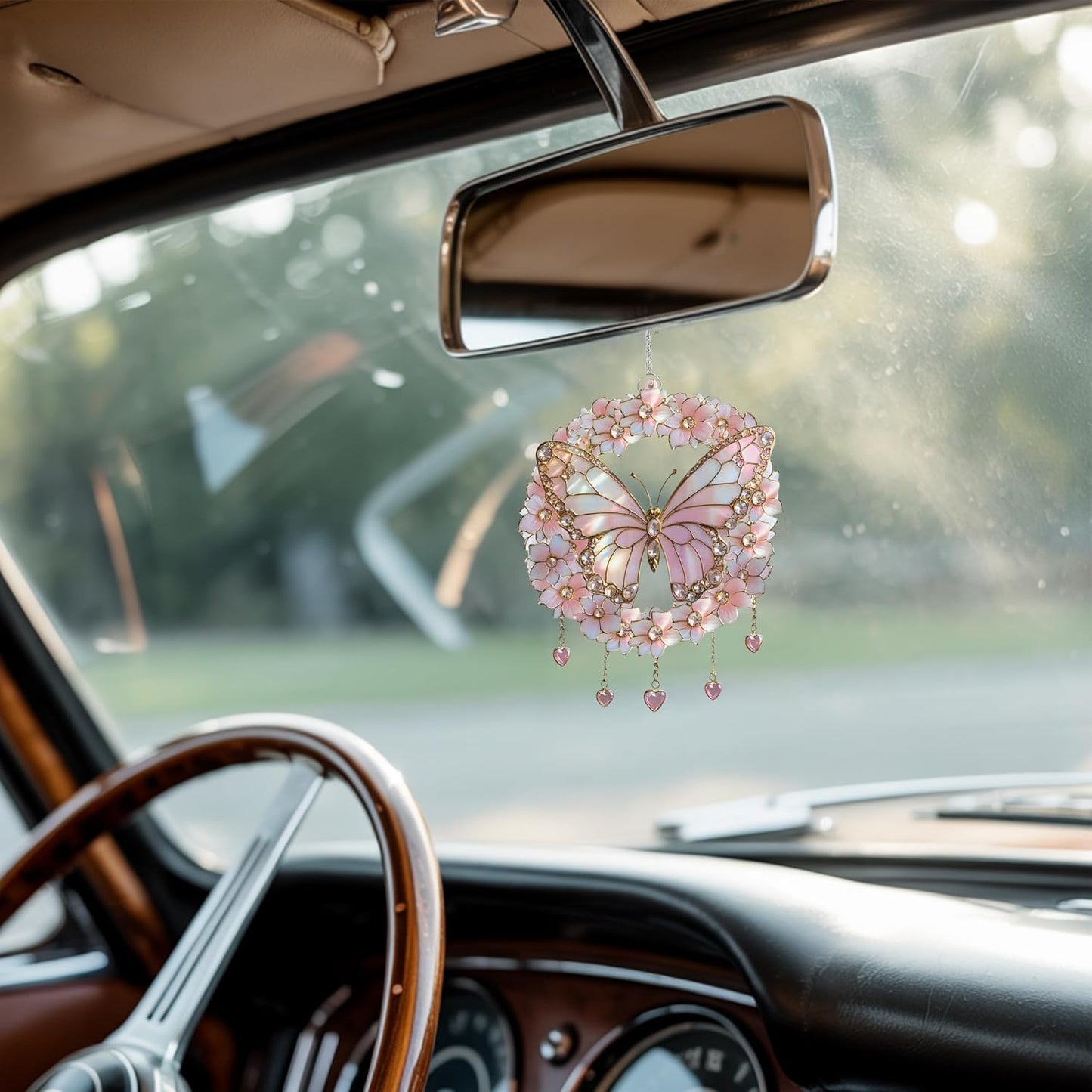 Butterfly Flower Wreath Acrylic Suncatcher Stained Glass Effect Window Car Hanging Christmas Ornament Indoor Outdoor Decor Garden Sun Catcher for Butterfly Lover for Women Mom Grandma