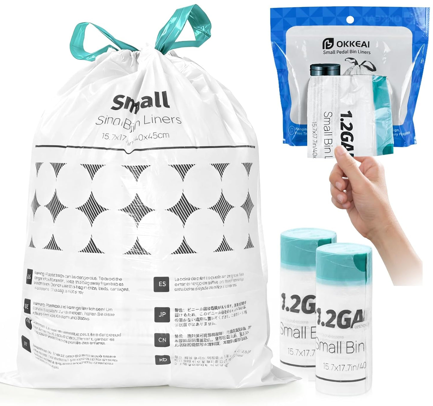 OKKEAI 1.2 Gallon Mini Drawstring Trash Bags, Small Bathroom Garbage Bags 5L – Leak-Proof Tear-Resistant Wastebasket Liners for Bathroom, Office 70 Count