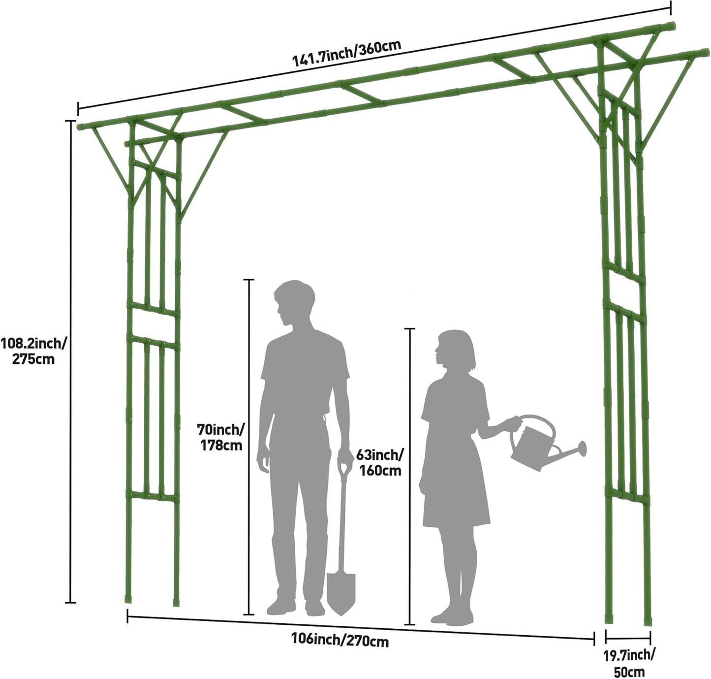 Flat Top Garden Arch Trellis 11FT x 9FT, Super Large Arbor Trellis for Climbing Plants Outdoor 141.7in x 108in x 19.7in, Metal Garden Frame for Backyard, Lawn, Archway, Wedding Decoration, Patio Green