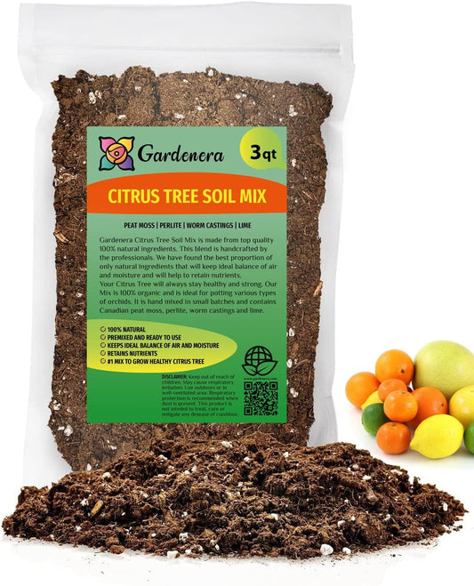 GARDENERA Citrus Tree Potting Soil Mix, Special Blend for Indoor Oranges, Lemons, Limes and More - (3 Quart Bag)