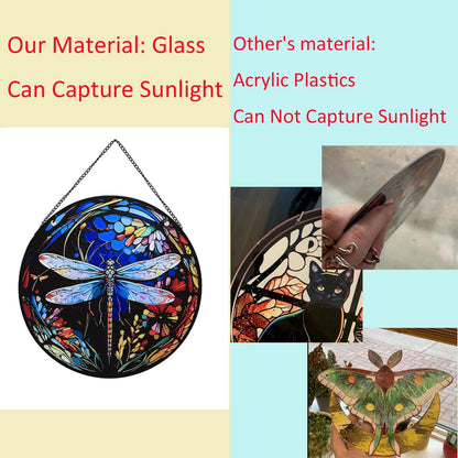 Hanging Stained Glass for Windows,20cm/7.87inch Dragonfly Hand-Painted Sun Catcher Garden Hangings Christmas Mother's Day, Valentine's Day Ornaments Festival Gift (A Style)