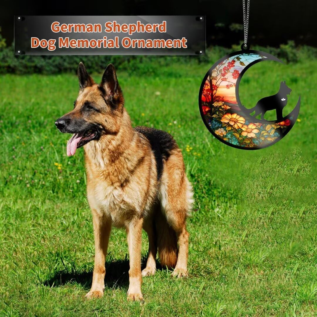Suncatcher Dog Memorial Gifts for Loss of Dog, Dog Remembrance Gift for Dog Lovers, Pet Loss Sympathy Gift, Puppy Adult Dog Bereavement Gift (German Shepherd, 6“)