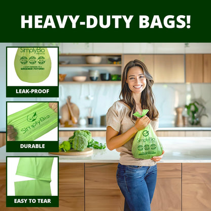 1.6 Gallon Compostable Trash Bags Handle, Heavy Duty Thick 0.6 Mil, 6.06 Liter, 50 Bags, Small Kitchen Food Scrap Waste Bag, ASTM D6400, US BPI and OK Compost Home Certified