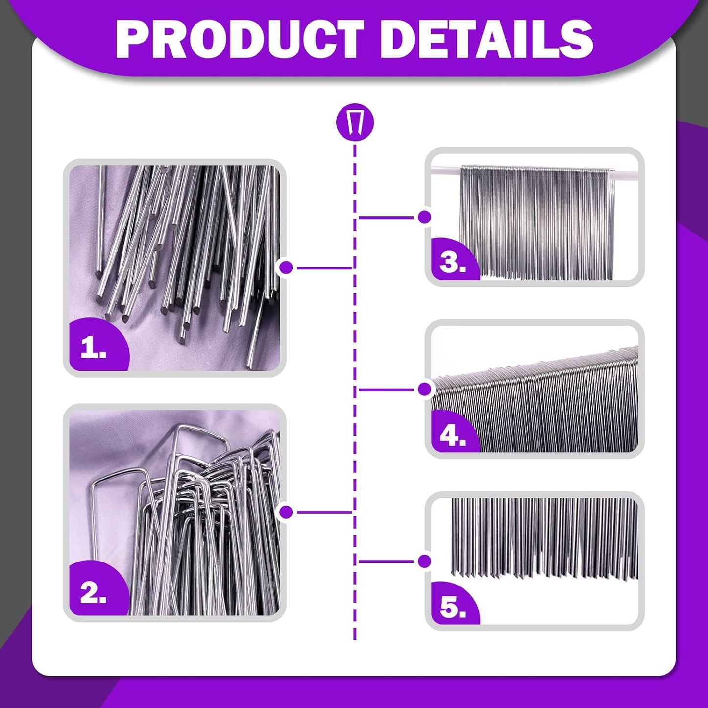 Swpeet 101Pcs U-Shaped Landscape Garden Stakes Staples and Plastic Fixing Gasket with Pick Hook Assortment Kit, Garden Lawn Landscape Staples for Irrigation Hoses, Fixed Fences, Artificial Turf Nails
