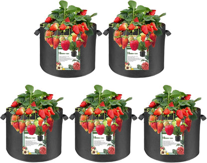 5-Pack 10 Gallon Fabric Grow Bags with Handle, Heavy Duty 300G Thickened Nonwoven with Handles and Reusable, Suitable for Garden Vegetables,Fruits and Flowers(Black)