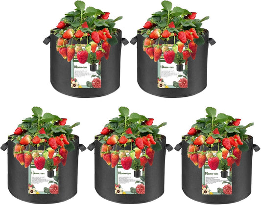 5-Pack 10 Gallon Fabric Grow Bags with Handle, Heavy Duty 300G Thickened Nonwoven with Handles and Reusable, Suitable for Garden Vegetables,Fruits and Flowers(Black)